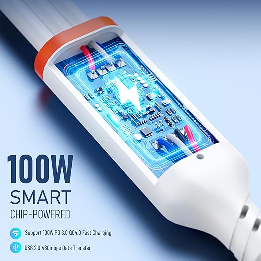 Travel Essentials 3 in 2 Multi Charging Cable 100W USB A/C to Dual USB C/for Apple Watch Charging Cable Silicone Fast Charge Compatible with iPhone 17-15 Series iPad MacBook, Type-C Devices 5FT-White