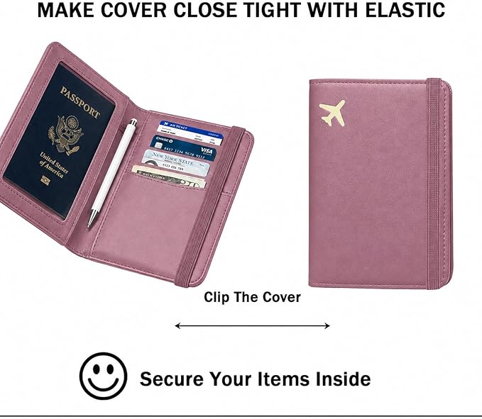 ZOPPEN RFID Blocking Passport Holder for Travel – PU Leather Waterproof Lightweight Passport Cover Wallet for Women Men, Travel Organizer with Card Slots for Airline Tickets & Passport Book, Purple