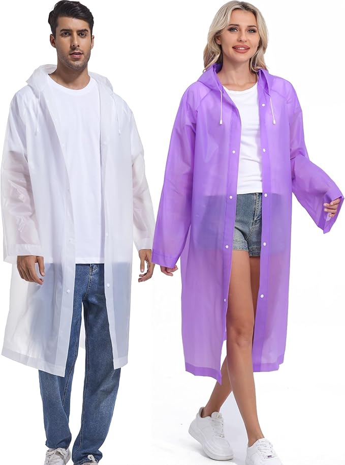 2PCS Rain Ponchos for Adults Reusable Rain Coats for Adults Rain Jackets Raincoats for Men Women