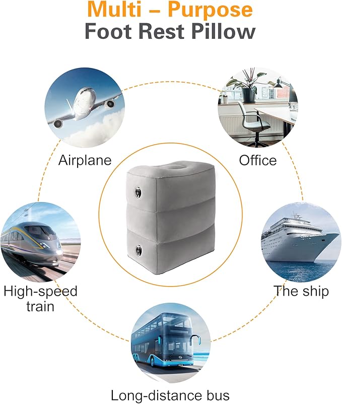 Sunany Inflatable Foot Rest Pillow for Travel, Kids/Adults Airplane Travel Pillow-Adjustable Height for Kids to Sleep While Traveling,Suitable for Airplane, Office, Home, Cars and Any Travel (1 Pack)