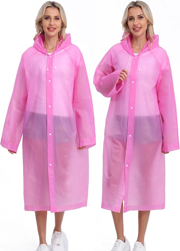 2-Pack Reusable Rain Ponchos for Adults, HOOMBOOM Raincoats Emergency for Women/Men with Drawstring and Sleeves