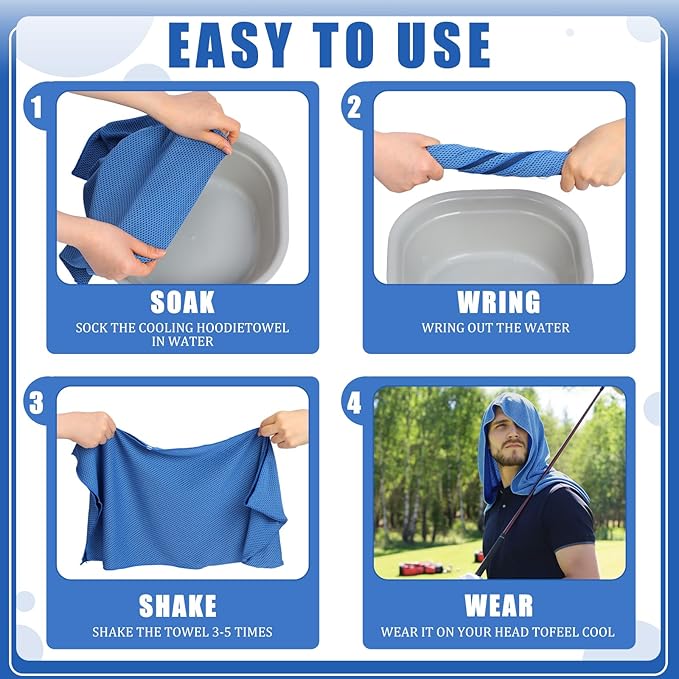 Breling 10 Pack Cooling Hoodie Towels for Neck and Face, UPF 50 Sun Protection and Evaporative Cool Technology, Ice Towels for Hot Weather Sport, Gym, Camping Summer Outdoor Activity (Navy Blue)