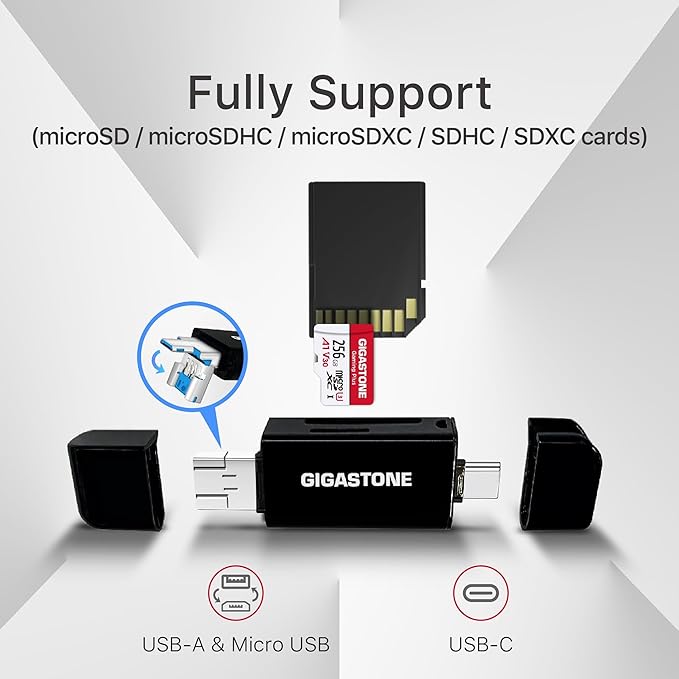 【5-Years Data Recovery】 GIGASTONE 512GB SD Card with USB Type C Card Reader, 4K Camera Pro, UHS-I A1 V30 U3 SDXC Memory Card Compatible with Digital Camera, with 1 Mini case