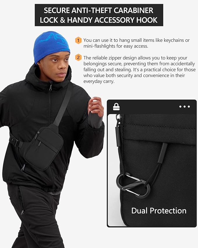 Peicees Small Anti-theft Sling Bag for Men Women Waterproof Mini Crossbody Backpack Chest Bag Travel Passport Phone Holder, Black