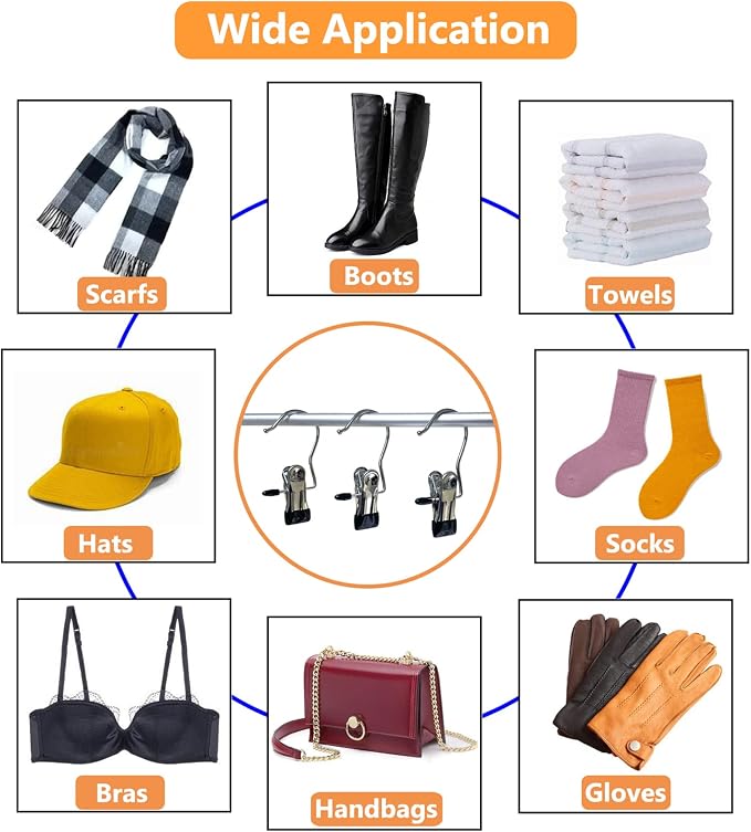 Boot Hangers for Closet, 40 Pack Hanging Clips Hook Clothes Pins for Laundry, Hanger Clips Towel Clips Boot Organizer for Home and Travel, Clothespins Clip Hangers for Pants Hats Socks Gloves