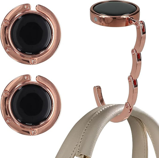 kwmobile Purse Hook for Table - Set of 2 Purse Holder - Folding Handbag Hanger - Portable Bag Holder - Bag Hooks for Desk - Table Hook Rose Gold