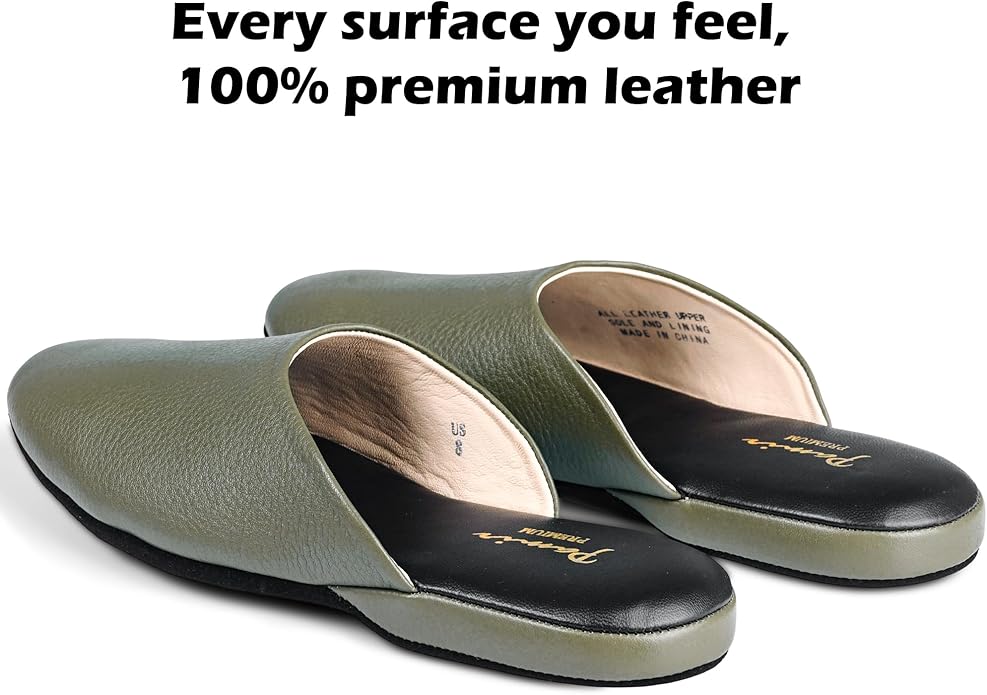 PAMIR Women's Hand-Turned Scuffs, Genuine Leather Indoor House Slippers with Memory Foam