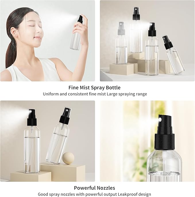 EPHECH 50PCS Small Spray Bottle, 4oz/120ml Travel Spray Bottle Clear Fine Mist Spray Bottles Plastic Empty Refillable Spray Bottles for Skin Care, Hair Care, Plant Care & Home Cleaning