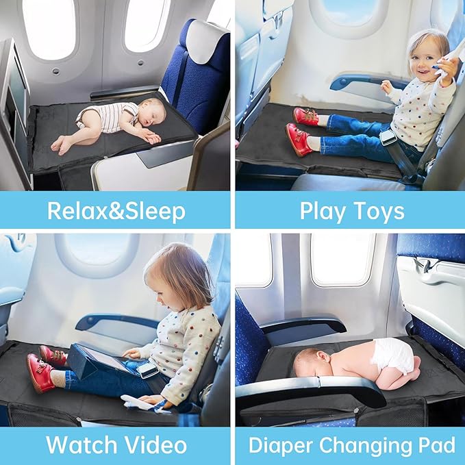 Toddler Airplane Bed Travel Bag 2 in 1, Portable Kids Plane Seat Extender, Baby Flight Essentials Footrest Flyaway Must Have for Infant, Carry On Duffel Bags for Women Gym Hospital（Black）
