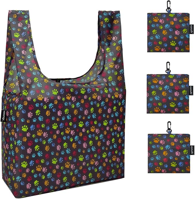 HOLYLUCK Reusable Grocery Bags,Heavy Duty Foldable Shopping Tote Bag (Extra Large, 3 Large Dog Paw Prints)