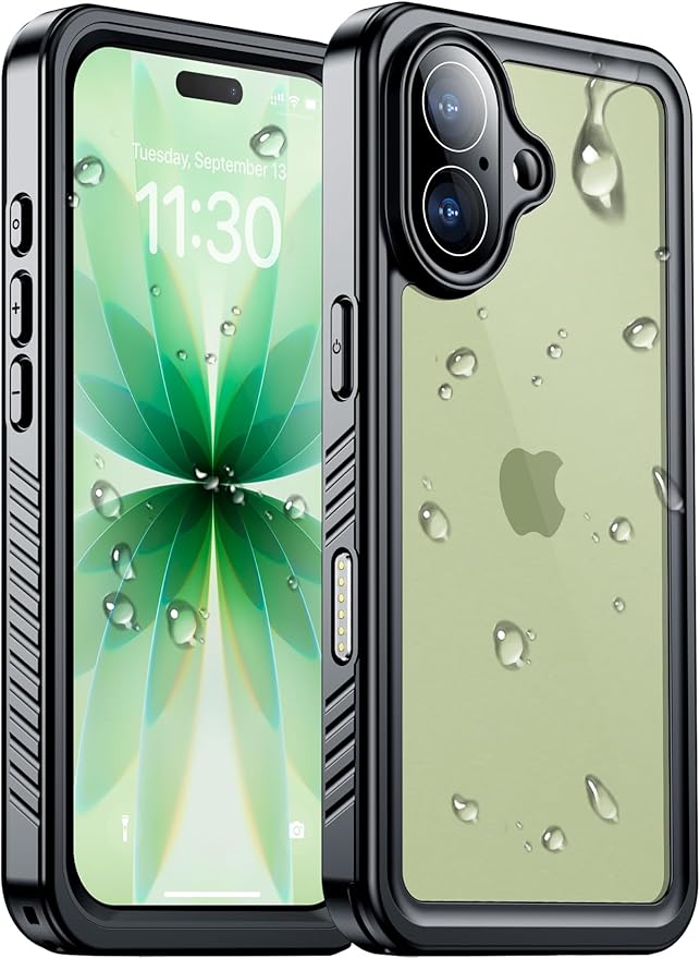 Compatible with iPhone 17 Case,Waterproof Built-in Screen & Camera Protector IP68 Underwater Full Body 17FT Military Dropproof Shockproof Phone Case 6.3"-Black/Clear