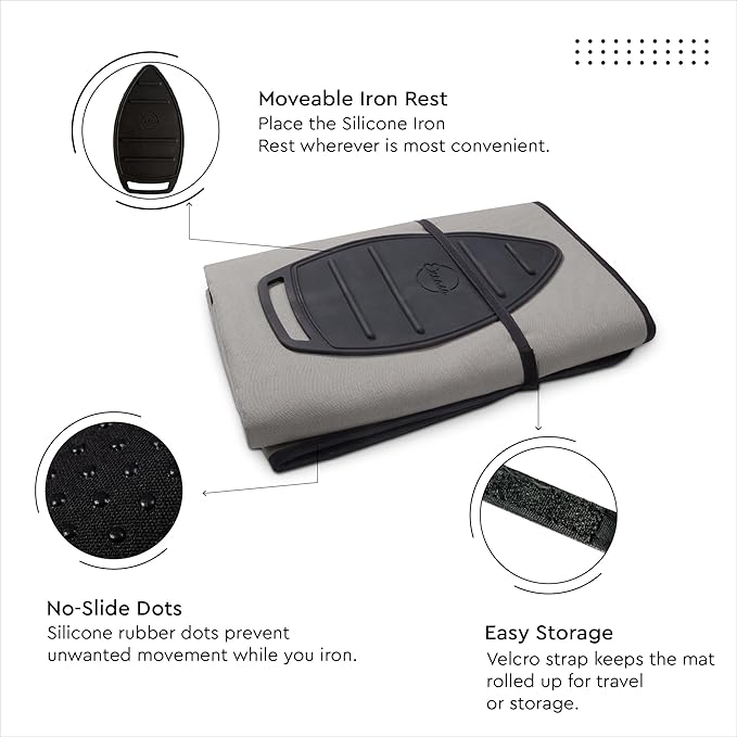 Encasa XO Ironing Mat/Pad Large 48"x28" with Padding, Anti-Slip, Silicone Iron Rest, Steam Press on Tabletop & Bed, Heat Resistant, Portable, Easy to Carry, Grey