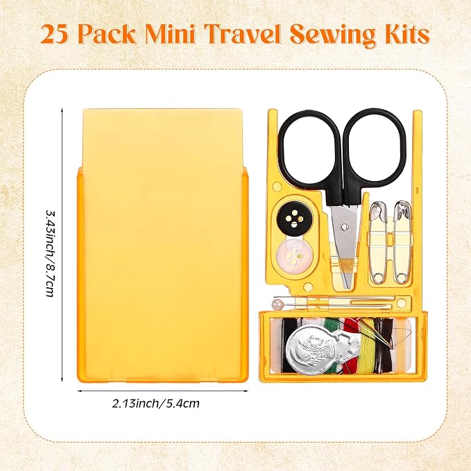 Knitgrip 25 Boxes Mini Travel Sewing Kit Quick Fix Sewing Kits Bulk Basic Portable Pre Threaded Needle Emergency Repair Tool for Adults DIY Handcraft Gifts Beginner Traveler Home Hotel (Orange)