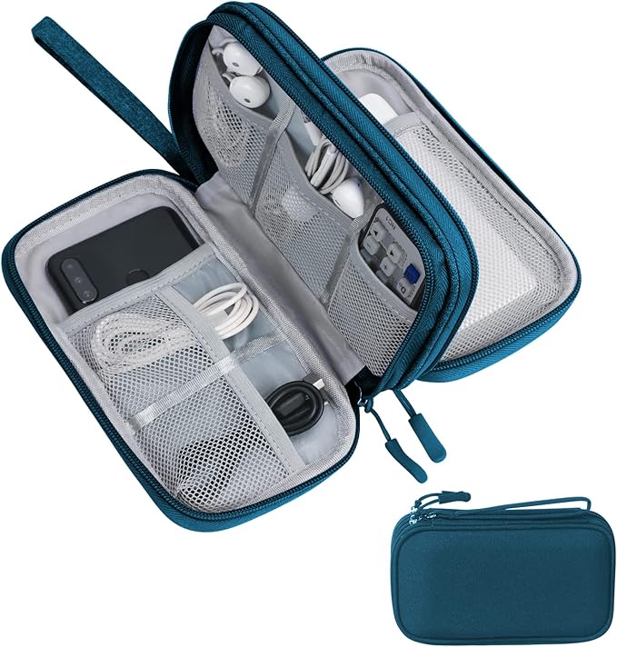 Skycase Electronic Organizer Travel Case - Waterproof Travel Cord Pouches for Organization, Cable Organizer, All-in-One Double Layers Storage Bag for Accessories, Charger, Cable, Green - Medium