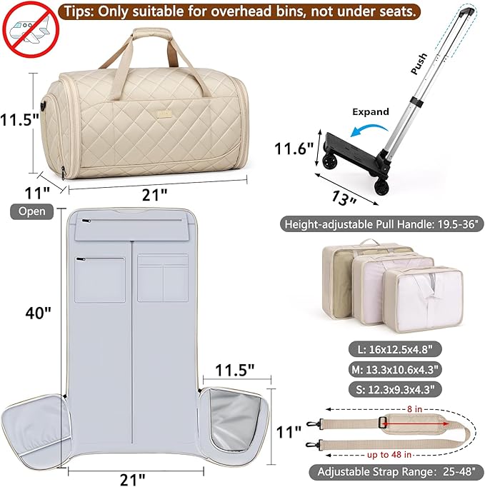 Rolling Garment Bags for Travel - Carry on Convertible Garment Duffle Bags with Wheels for Men Women, 4 in 1 Large Travel Duffel Bags with Shoes Compartment Hanging Suit Dress Weekender Bag 4pcs Set