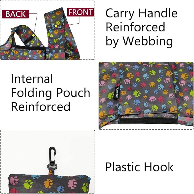 HOLYLUCK Reusable Grocery Bags,Heavy Duty Foldable Shopping Tote Bag (Extra Large, 3 Large Dog Paw Prints)