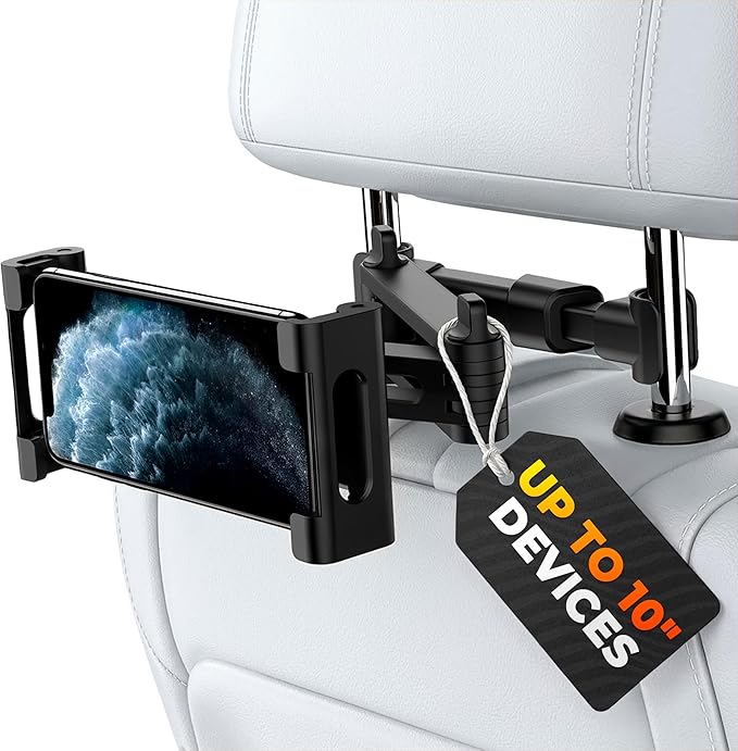 Car Headrest Tablet Holder for 5.5"-11" Devices - Tablet Headrest Mount with 360° Rotation & Charging Port Access - Quick Install & Adjustable Car Tablet Holder Сompatible with Smartphones and Tablets