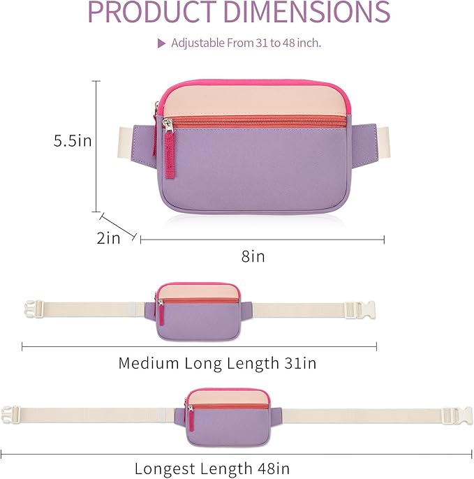 Fanny Pack Birthday Graduation Gifts for 7 8 9 10 11 12 13 Year Old Teen Girls Her Kids, Preppy Cute Trendy Stuff Colorblock Crossbody Bag Adjustable Belt Bags for Travel Essentials