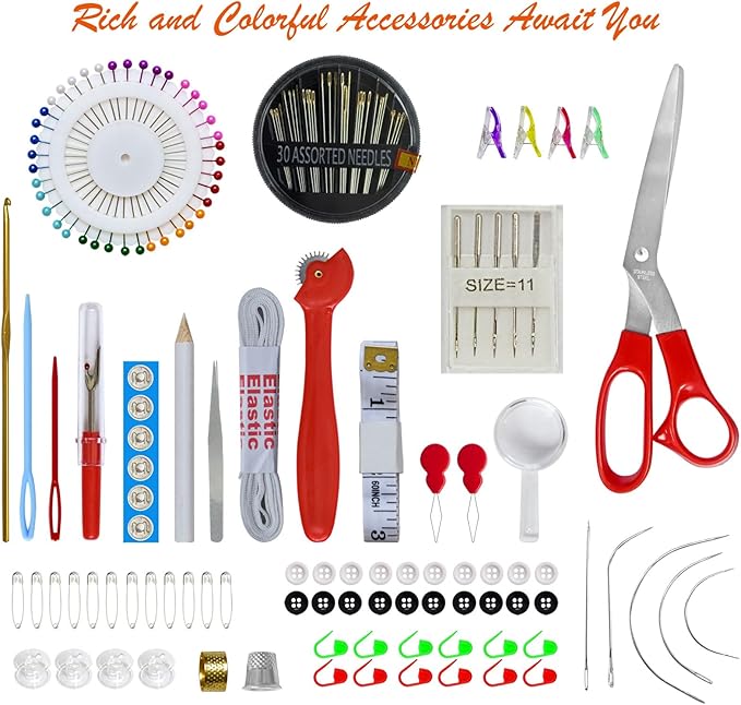 Sewing Kit with Case Portable Sewing Supplies for Home Traveler, Adults, Beginner, Emergency, Contains 60 Sewing Thread, Scissors, Needles, Measure etc（Dark Burgundy，XL)