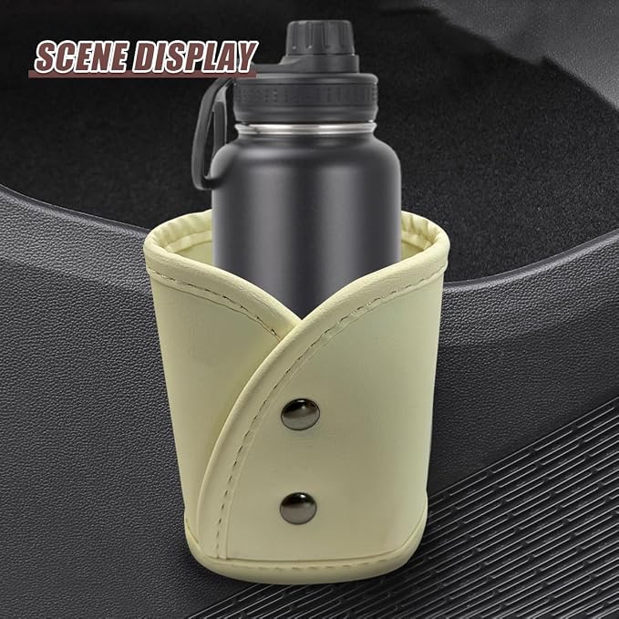 YoRise Car Door Cup Holder, Scratch-Resistant Clip-On Leather Auto Seat Side Water Bottle Holder, Universal Vehicle Interior Hanging Storage Organizer Accessories for Truck Sedan SUV (Beige)