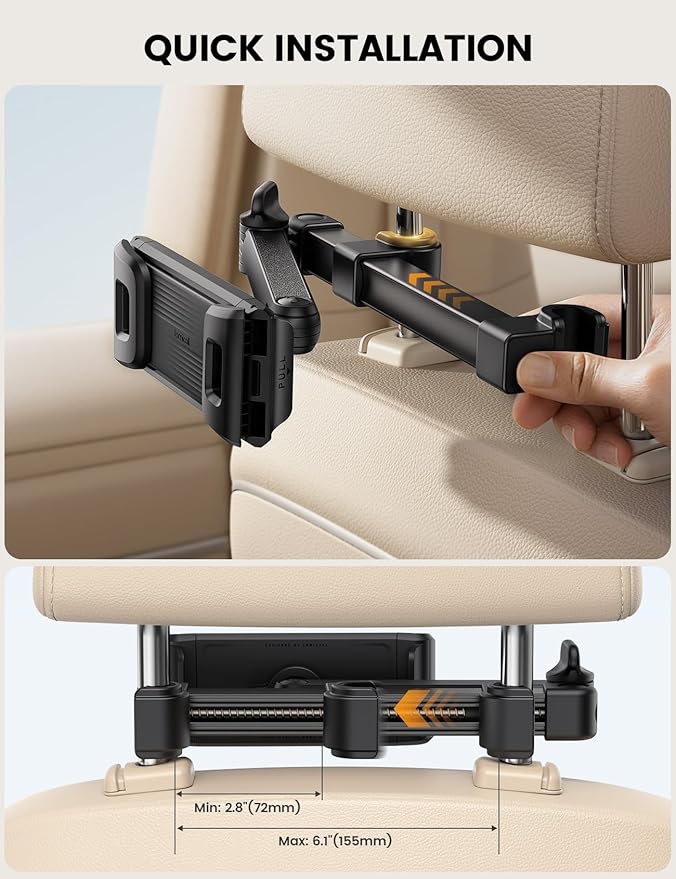 Lamicall Car Headrest Tablet Holder - [Foldable Clip] [Lockable] Tablet Mount for Car Backseat, Car Accessories for Kids, for iPad Pro, Air, Mini, Galaxy Tab, Fire HD, 5.4-13" Tablets