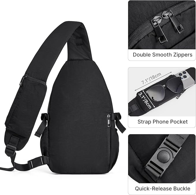 G4Free Sling Bag for Men Women, RFID Blocking Crossbody Bags, Hiking Daypacks Small Sling Backpack Chest Shoulder Bag Travel - Black