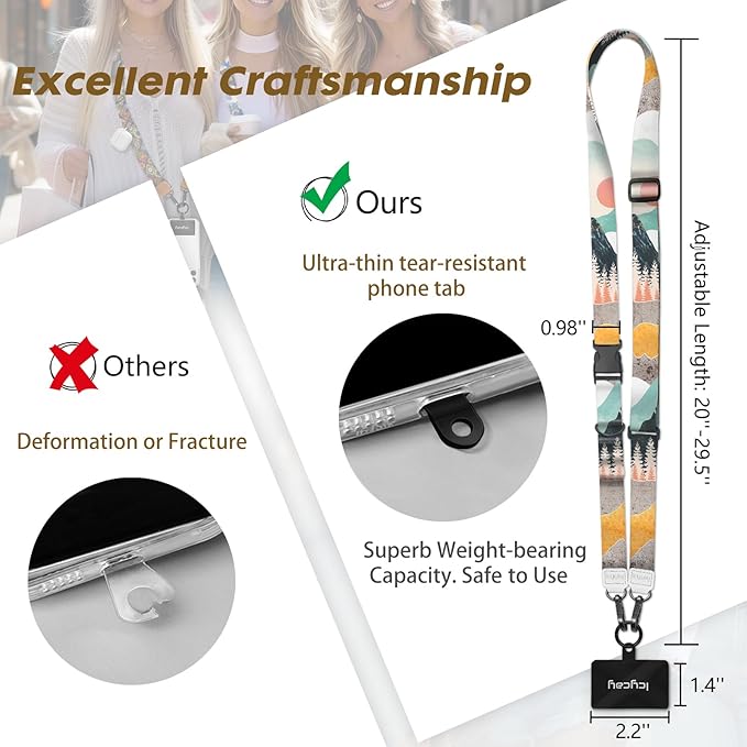 Icycay Phone Lanyard Crossbody, Mountain Cell Phone Strap for Around The Neck Adjustable, Anti Theft Cute Lanyard for ID Holder Keys Accessories Travel Essential
