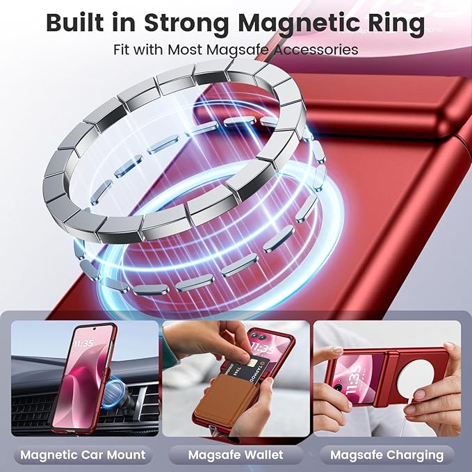 VEGO for Motorola Razr 2026/2025/2024 Case[Compatible with MagSafe][Built-in Screen Protector][Anti-Scratch] Full Body Hinge Protection Shockproof Magnetic Case for Moto Razr 2026 (Red)