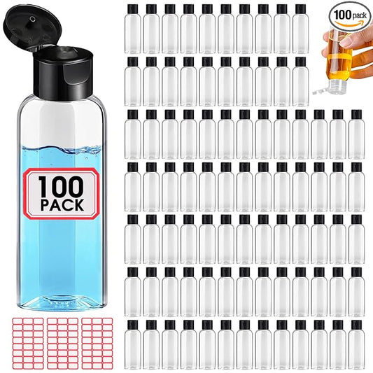 100 Pack Empty 3.4 oz Travel Bottles Tsa Approved Leakproof Plastic Squeezable Small Bottles for Toiletries Liquids Travel Essentials with Black Flip Cap