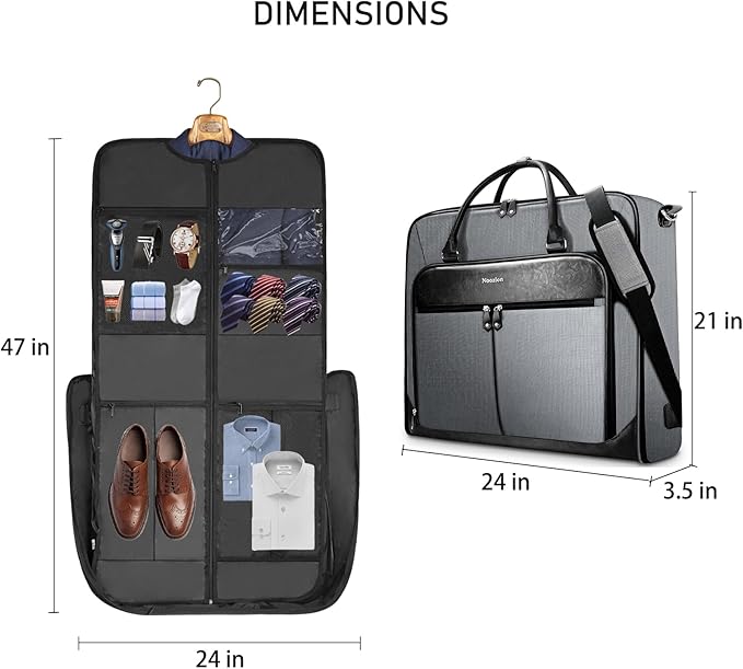 Noozion Garment Bag for Travel, Large Carry On Suit Bag for Business Up to 4 Suits, Wrinkle Free Garment Bag for Hanging Clothes with Shoulder Strap, Laptop Compartment, and Wet-Dry Pocket