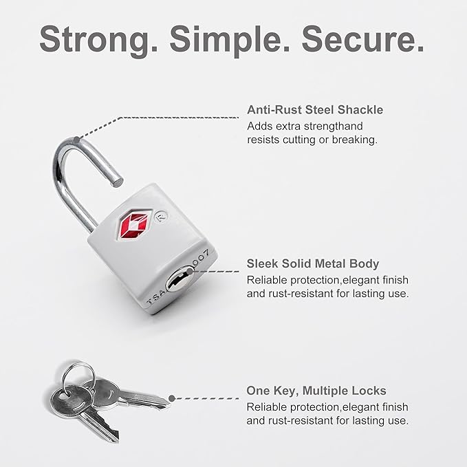 TSA Locks for Luggage with Keys, Luggage Locks TSA Approved 4 Pack, International Travel Essentials, Small Padlock with Key, Mini Padlock for Suitcase, Backpack