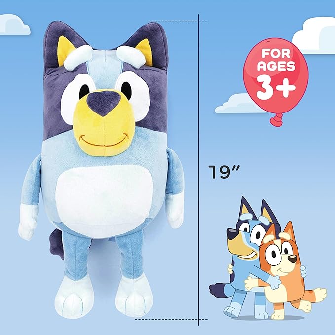 Jay Franco Kids Plush Pillow Buddy - 19 Inches Ultra-Soft Stuffed Plushie & Cozy Pillow, Official Licensed Bluey, Blue - Bluey
