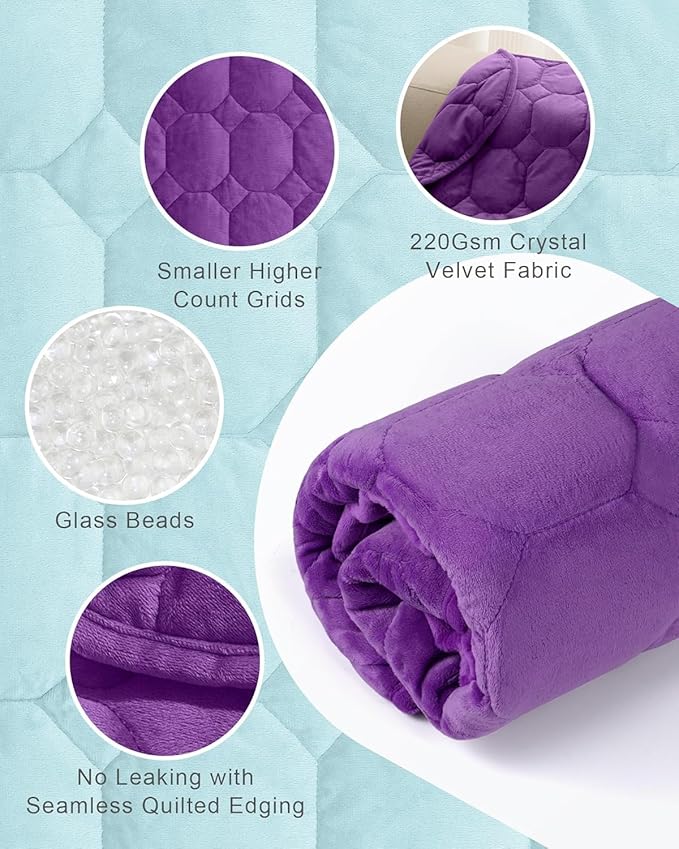 Cottonblue Weighted Lap Blanket Pad 5 lbs 29" x 33", Cozy Luxury Crystal Velvet Weighted Blanket for Adults Teens, Small Weighted Blanket Throw All Season for Travel Relaxation Sleeping, Purple