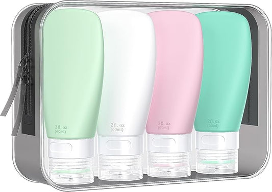 INSFIT Travel Bottles for Toiletries, TSA Approved 3oz Travel Size Containers, BPA Free Leak Proof Squeezable Silicone Tubes for Shampoo Conditioner Lotion Body Wash with Labels