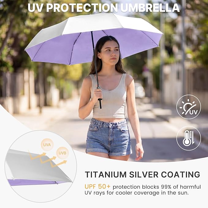 G4Free 46 Inch Mini Travel Umbrella with Retractable Handle, Pocket Size Umbrellas for Sun Rain. UV Protection UPF 50+, Small Compact Umbrella