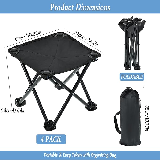4 Pack Portable Airplane Foot Rest Folding Travel Foot Stool Under Desk Foot Rest for Office Long Flight Compact Camping Stool with Carry Bags for Travel Hiking Fishing