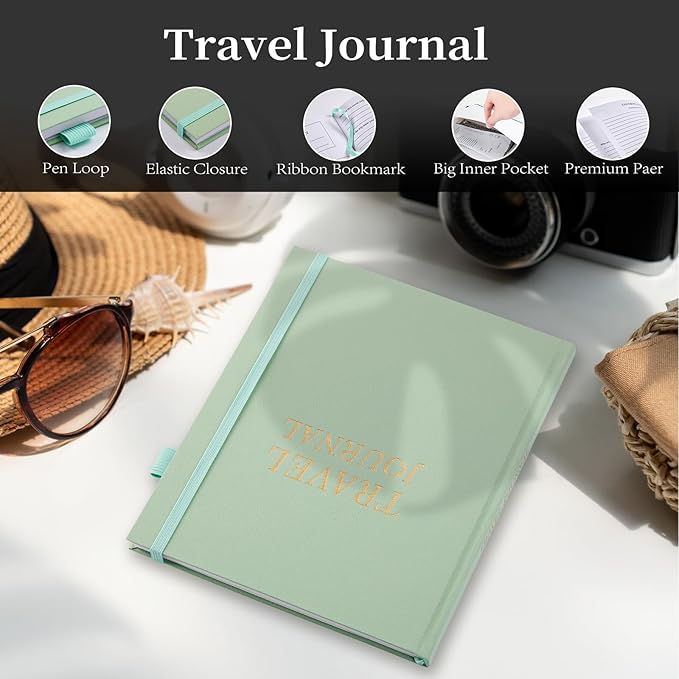 Travel Journal for Women, Adventure Book for 20 Trips, Travelling Planner Notebook Diary for Traveler, Vocation Planner, Travel Gifts(126 Pages, Light Green)