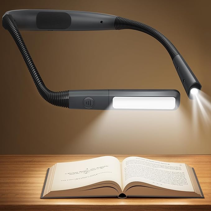 Glocusent Bendable Neck Light, 100Hrs Long Lasting Rechargeable Book Light, 5 Colors & Stepless Dimming Reading Light - Perfect Book Lights for Reading at Night, Knitting, Book Lovers Gifts