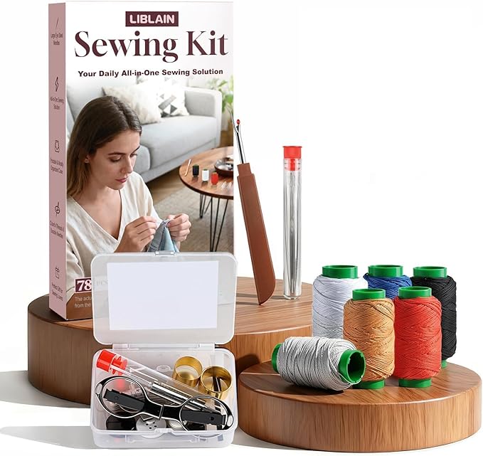 LIBLAIN Sewing Kit with Big Eye Steel Needles for Adults and Beginners, Needle and Thread Kit for Hand Sewing (78Pcs)