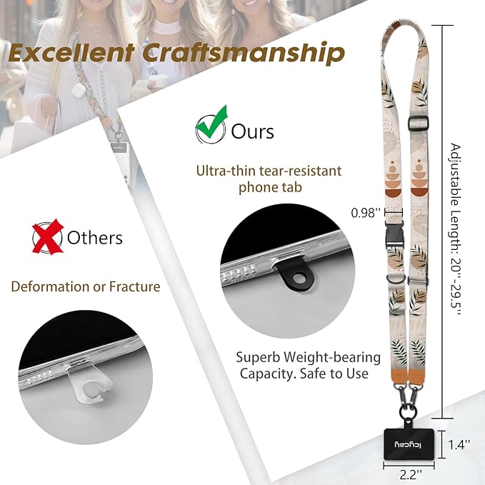 Icycay Phone Lanyard Crossbody, Abstract Leaf Cell Phone Strap for Around The Neck Adjustable, Anti Theft Cute Lanyard for ID Holder Keys Accessories Travel Essential