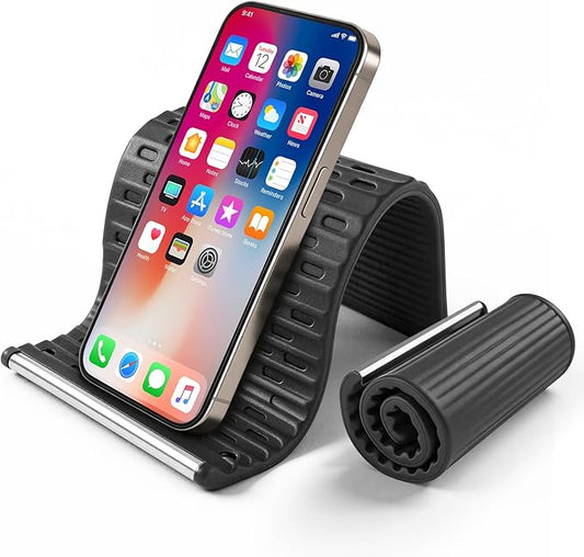 SEANCHEER 2026 Portable Foldable Phone Stand,Flexible Silicone Aluminum Phone Holder, Hands Free Adjustable,Anti-Slip&Scratch Cellphone Desk Travel Stands for iPhone,Tablet,Laptop
