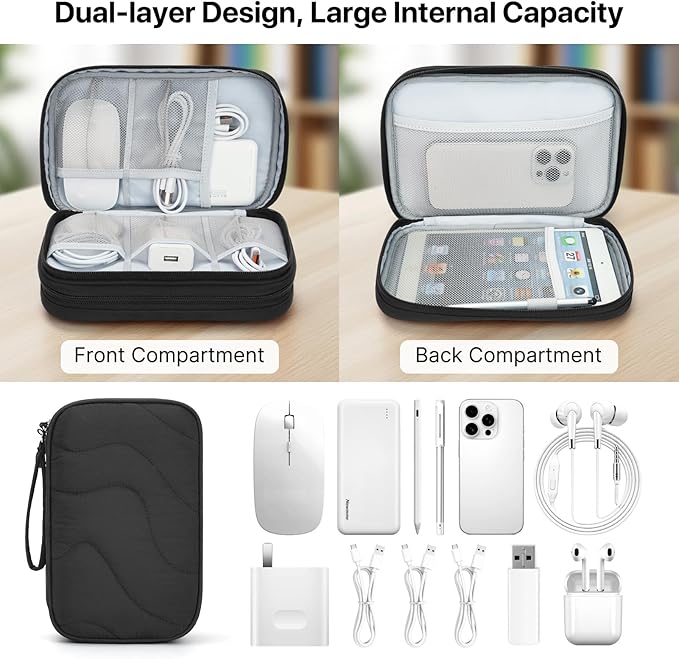Skycase Tech Pouch - Lightweight Electronics Organizer Travel Case - Double Layers Cable Organizer - All-in-One Storage Bag for Charger, Cord, Phone, Flash Drive, Essentials - XL