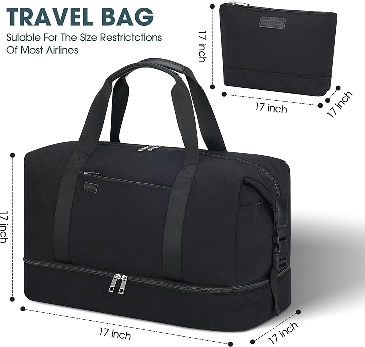 Women's Weekender bag Travel Duffel Bag with Shoe Compartment 21-inch Airline-Approved Carry-On, 2-Piece Overnight Bag Set Personal Item Luggage