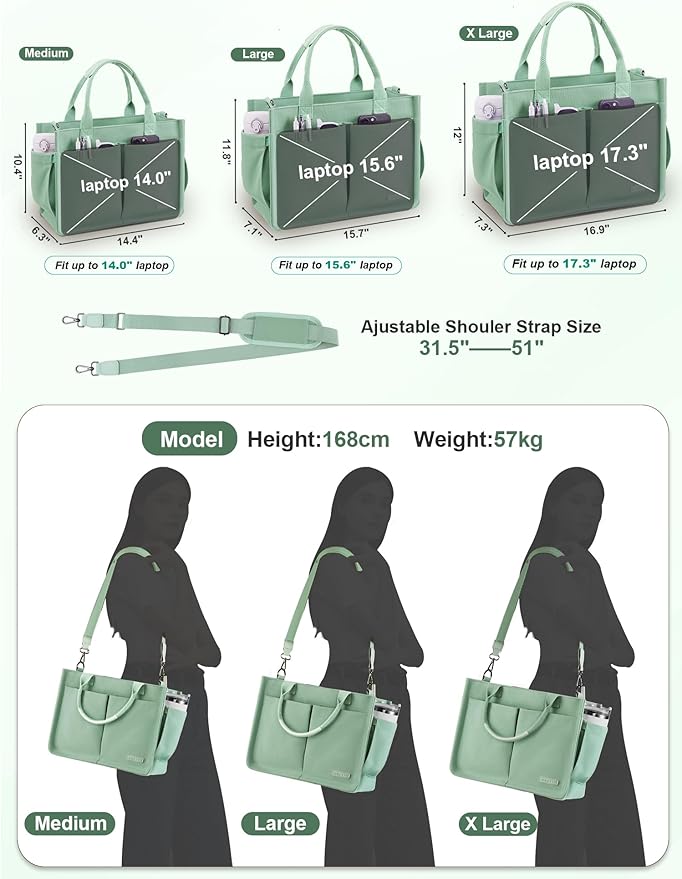 FIORETTO Womens Canvas Tote Bag Purse with Individual Compartment, Zipper Top, Reinforced Bottom & Luggage Sleeve