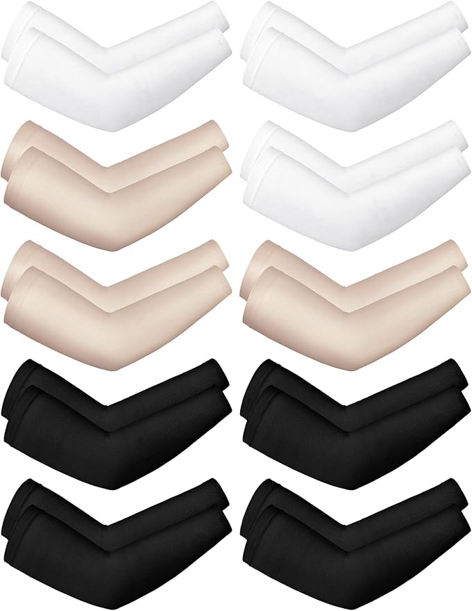 Boao 10 Pairs UV Arm Sleeve for Men Women Cooling Tattoo Cover up Compression Sun Protection Sleeves for Outdoor Activities