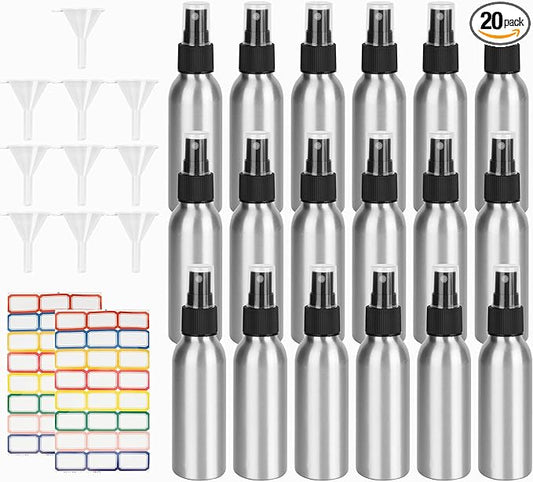 20 Pack Aluminum Spray Bottles 4 oz Small Refillable Spray Bottles Bulk Fine Mist Empty Sprays Bottle for Travel, Essential Oils, Sliver