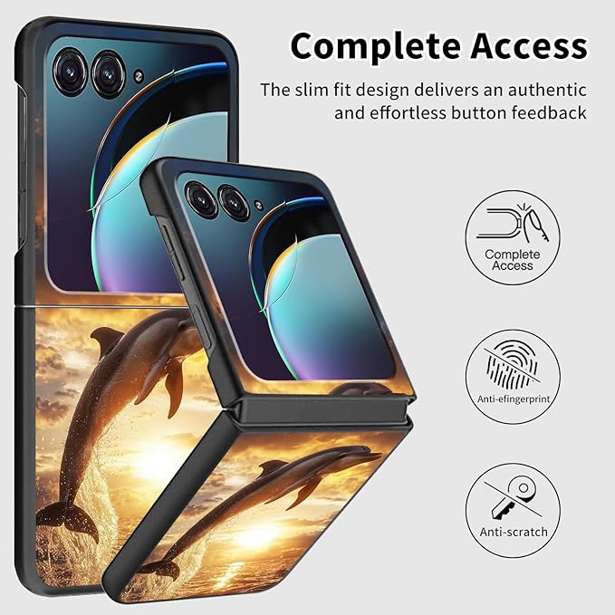 for Motorola Razr Plus 2025 Case,for Razor Plus 2025 Phone Case Cute Slim Hard PC Ultra-Thin Anti-Scratches Shockproof Protective Cover,Golden Dolphin Sunset