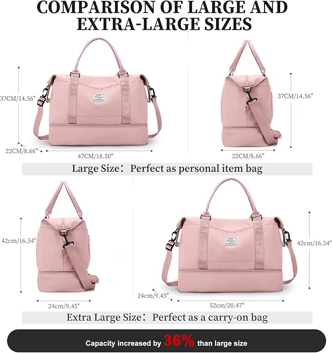 Weekender Bags for Women,Carry On Overnight Travel Duffel Bag with Shoes Compartment & Toiletry Bag,Extra Large,Pink