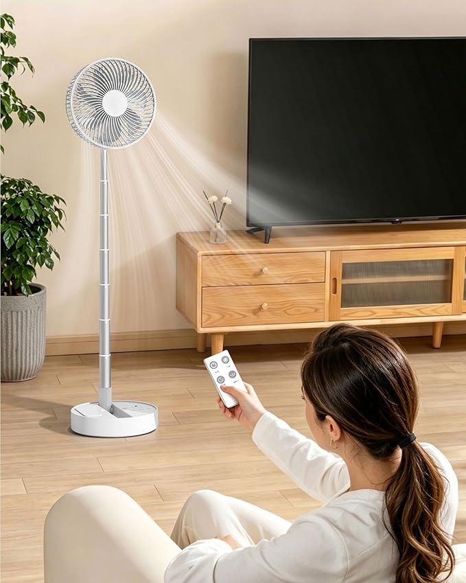 Portable Fan, 31'' Oscillating Standing Floor Fan, 5400mAh Battery Powered Foldable Desk Fan with 4 Speeds＆8H Timer, Personal Floor Fan for Bedroom, Small Travel Fan for Outdoor