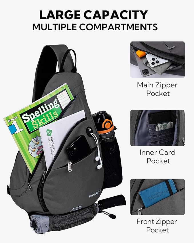 WATERFLY Sling Bag Sling Backpack Small Crossbody Shoulder Bag for Men Women Traveling Cycling Hiking Daypack